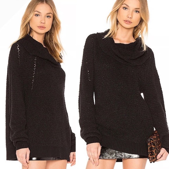 Free People Sweaters - Free People Women's XS Chunky Knit Cowl Neck Pullover Sweater Black